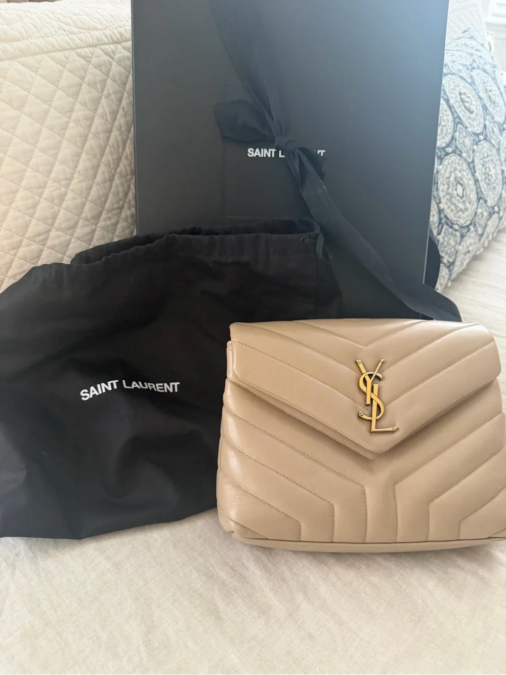 Saint Laurent Beige Quilted Leather Envelope Shoulder Bag